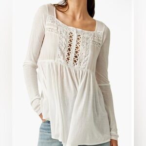 Free People White Lace Detail Women's Top